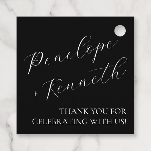 書エレガント跡の結婚黒カスタム字 フェイバータグ (裏面)