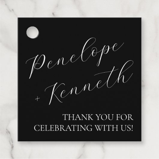 書エレガント跡の結婚黒カスタム字 フェイバータグ (正面)