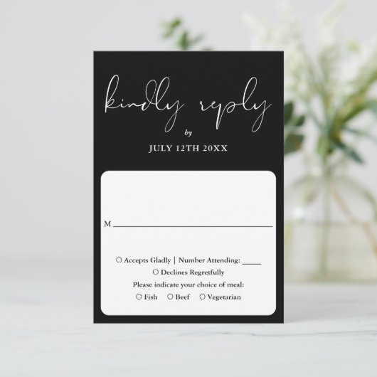 書エレガント跡の黒白結婚文字 出欠カード (スタンド正面)