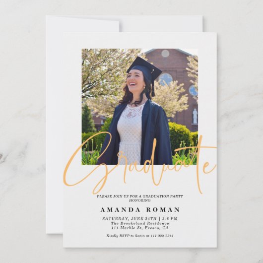 書エレガント跡アクセント付き卒業 招待状 (裏面)