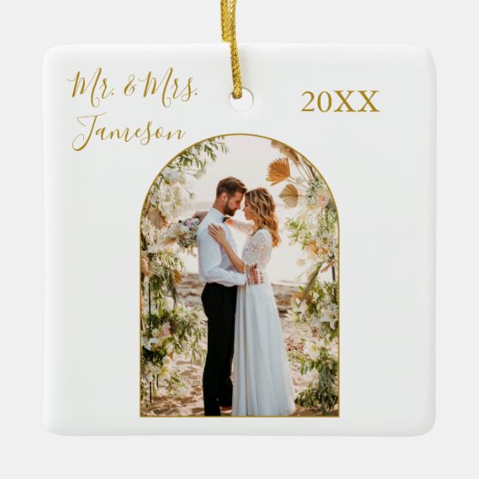 書エレガント跡アーチ写真フレーム金ゴールド新規追加 セラミックオーナメント (正面)