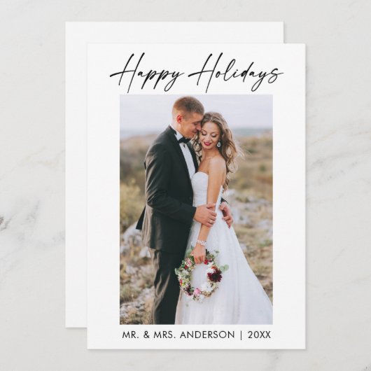 書エレガント跡インクスクリプト写真結婚の シーズンカード (正面/裏面)