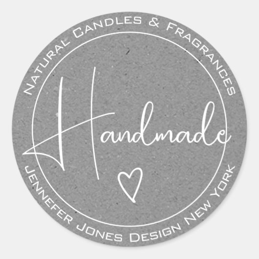 書エレガント跡グレー紙手作りラベル ラウンドシール (正面)