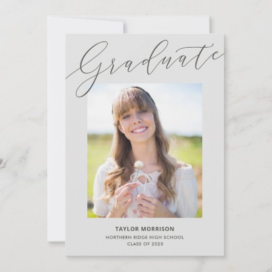 書エレガント跡グレー2025写真卒業 招待状 (正面)