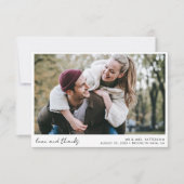 書エレガント跡シンプル字写真結婚の サンキューカード (正面)