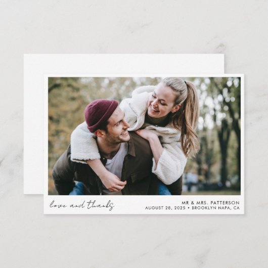 書エレガント跡シンプル字写真結婚の サンキューカード (正面/裏面)