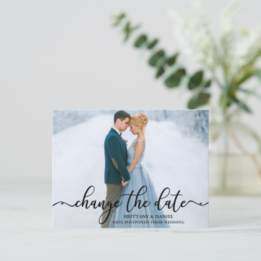 書エレガント跡スクリプト写真の日付の変更 ポストカード (スタンド正面)