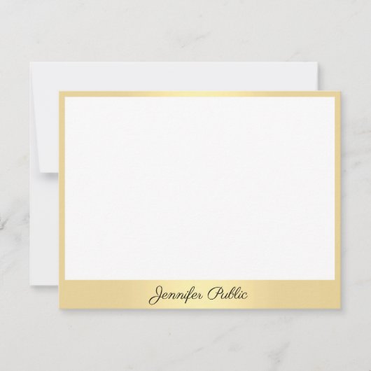 書エレガント跡スクリプト名金ゴールドテンプレート ノートカード (正面)