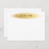 書エレガント跡スクリプト名金ゴールド白トレンディー ノートカード (正面/裏面)