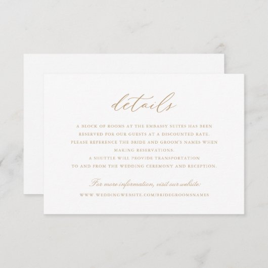 書エレガント跡スクリプト金ゴールド結婚の詳細 招待状 (正面/裏面)