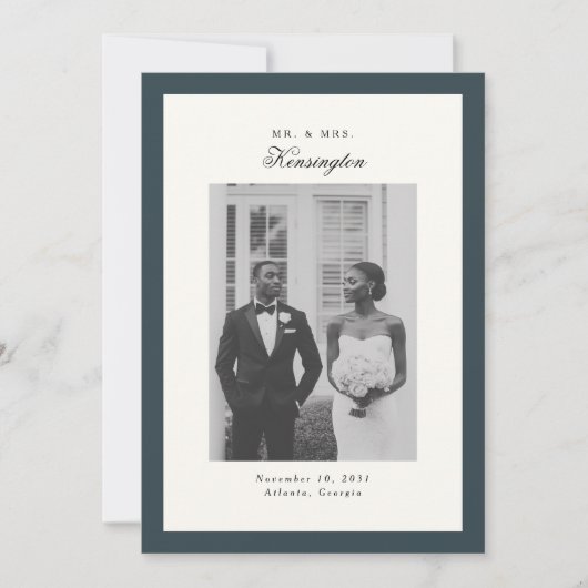 書エレガント跡フォトフレームティール（緑がかった色）グレイ結婚ズ 案内状 (正面)