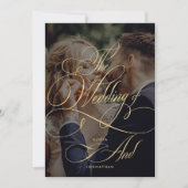 書エレガント跡フォトブラック結婚スクリプト 招待状 (正面)