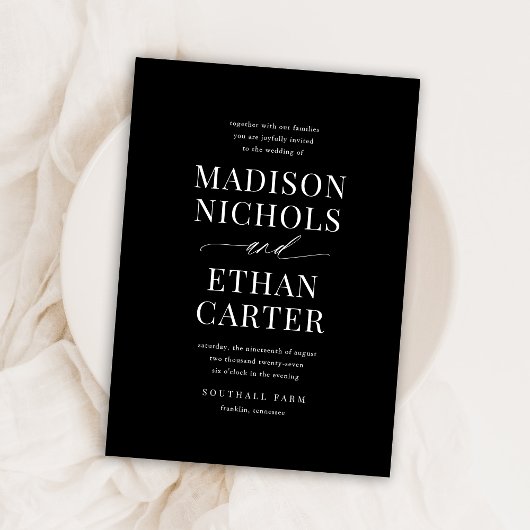 書エレガント跡ブラック結婚の 招待状