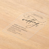 書エレガント跡ブラック&ホワイトアー結婚チ アクリル招待状 (レイダウン)