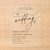 書エレガント跡ブラック&ホワイトアー結婚チ アクリル招待状 (正面)