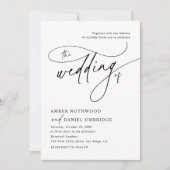 書エレガント跡ブラック&ホワイトモダン結婚ズ 招待状 (正面)