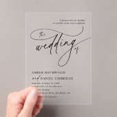 書エレガント跡ブラック&ホワイトモノグラム結婚ズ アクリル招待状 (インサイチュ (ポータブル))