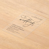 書エレガント跡ブラック&ホワイトモノグラム結婚ズ アクリル招待状 (レイダウン)