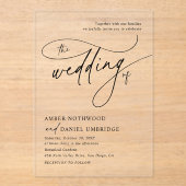 書エレガント跡ブラック&ホワイトモノグラム結婚ズ アクリル招待状 (正面)