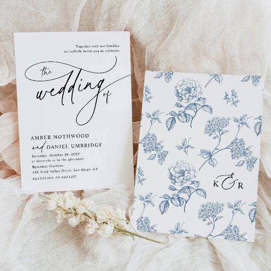 書エレガント跡ブラック&ホワイトモノグラム結婚ズ 招待状