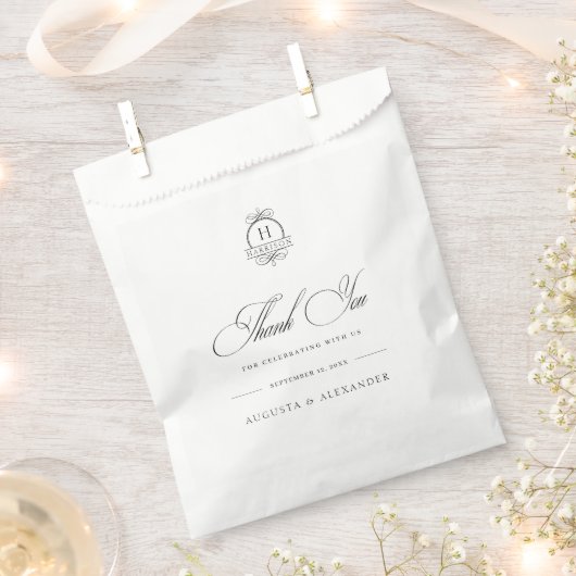 書エレガント跡ブラック&ホワイト結婚ズモノグラム フェイバーバッグ (クリップ留めされた状態)