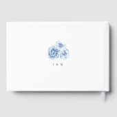 書エレガント跡ブルーウォーター色のフローラ結婚 ゲストブック (裏面)