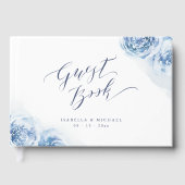 書エレガント跡ブルーウォーター色のフローラ結婚 ゲストブック (正面)