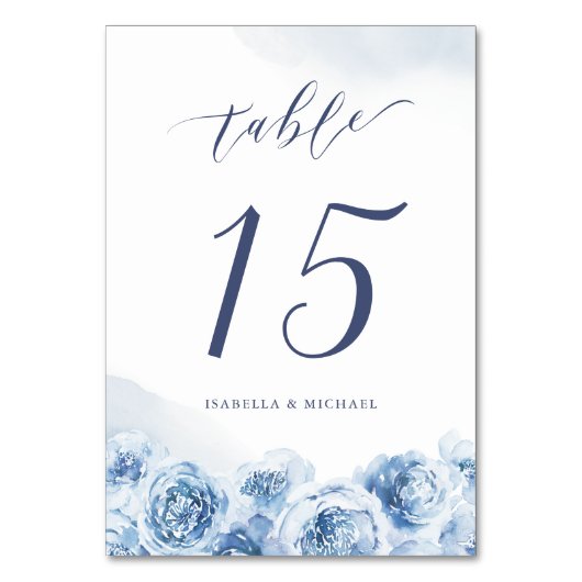 書エレガント跡ブルーウォーター色のフローラ結婚 テーブルナンバー (正面)