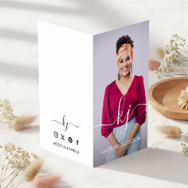 書エレガント跡モノグラムのロゴ&写真 名刺