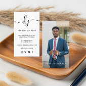 書エレガント跡モノグラムのロゴ&写真 名刺