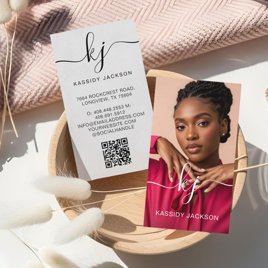 書エレガント跡モノグラムロゴとQRコード 名刺