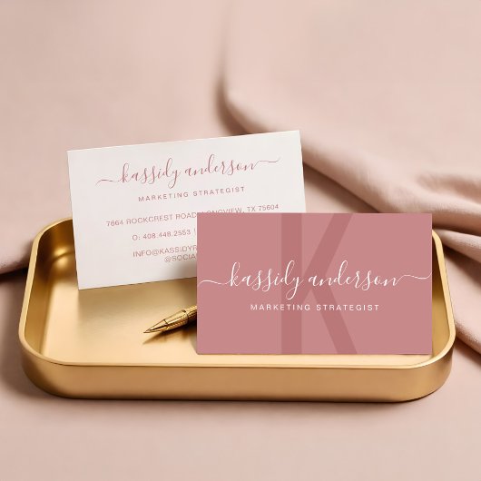 書エレガント跡モノグラムロゴピンク 名刺