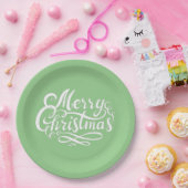 書エレガント跡レタリングミントグリーン ペーパープレート (パーティー)