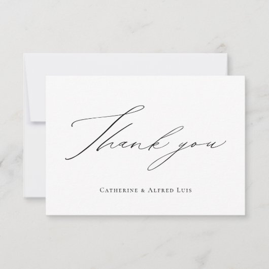書エレガント跡白黒結婚の サンキューカード (正面)