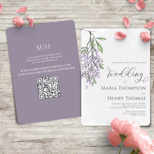 書エレガント跡薄紫水彩フローラ 招待状