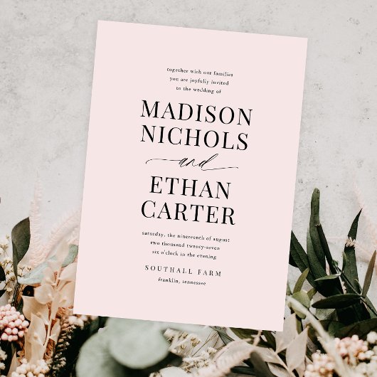 書エレガント跡赤面ピンク結婚ズ 招待状