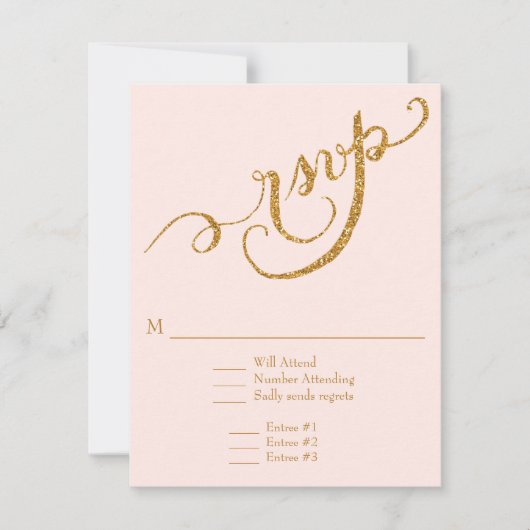 書エレガント跡金ゴールドグリッター結婚の 出欠カード (正面)