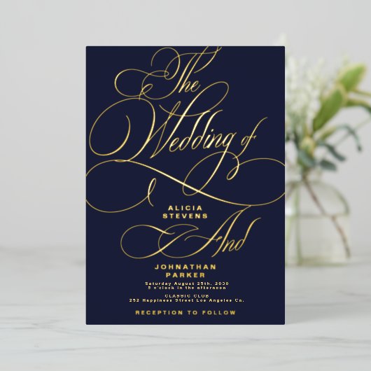 書エレガント跡金ゴールドネ結婚イ箔 箔招待状 (立ち正面)