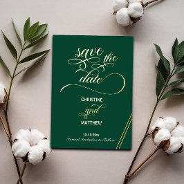 書エレガント跡金ゴールド行ティール（緑がかった色）日付の保存 箔招待状