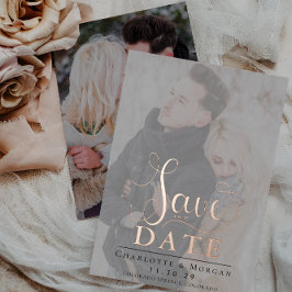 書エレガント跡2枚の写真の保存日付 箔招待状