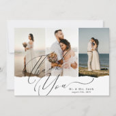 書エレガント跡3写真コラージュ結婚の サンキューカード (正面)