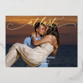 書エレガント跡AT LAST photo日付を保存 箔招待状 (正面)