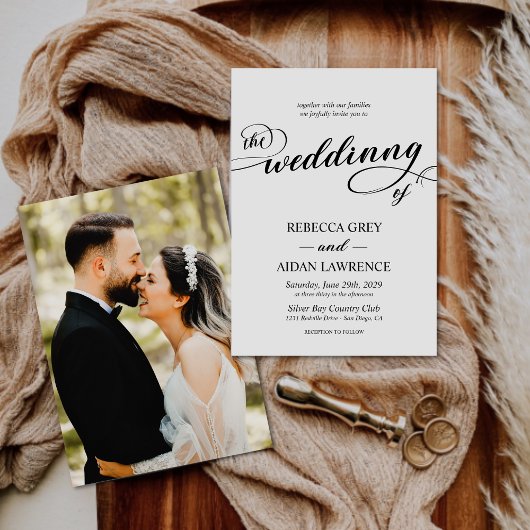 書エレガント跡Monogram写真結婚の 招待状