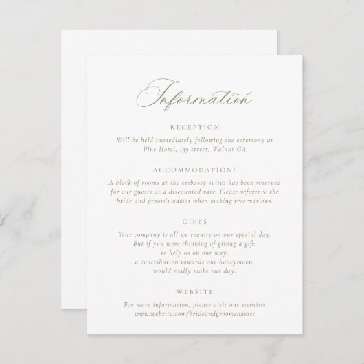 書エレガント跡Sageの結婚詳細 招待状 (正面/裏面)