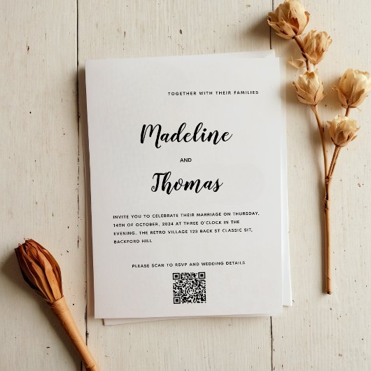 書エレガント道のクリーン写真QRコー結婚ド 招待状