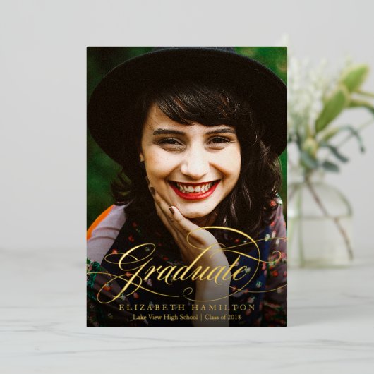 書エレガント道の卒業発表 箔招待状 (立ち正面)