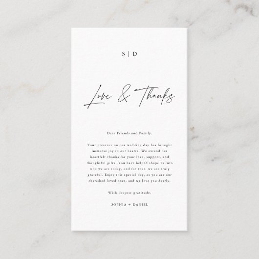 書エレガント道の愛と感謝していの結婚写真 プレイスカード (正面)