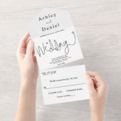 書エレガント道の白黒シンプル結婚の オールインワン招待状 (貼ってはがせる)