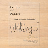 書エレガント道の白黒モダン結婚式 アクリル招待状 (正面)