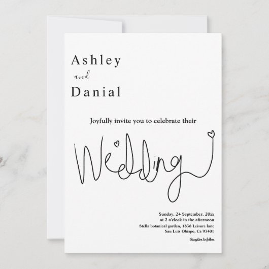 書エレガント道の白黒モダン結婚式 招待状 (正面)